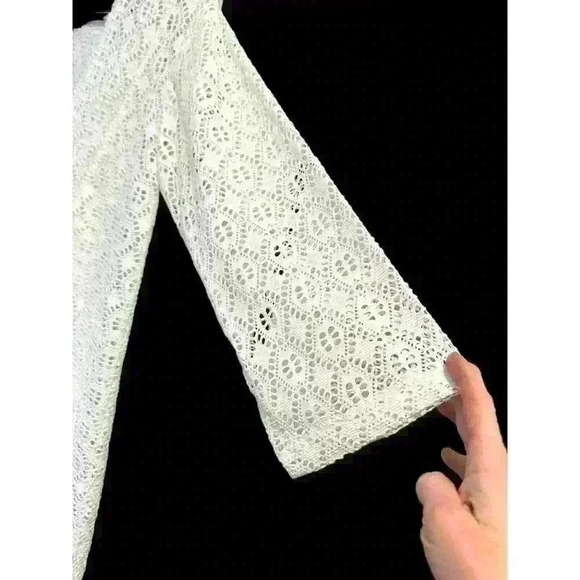 J. Valdi Swim Cover Up Women’s Medium White Eyelet Lace Crochet Look V-Neck - Picture 5 of 8